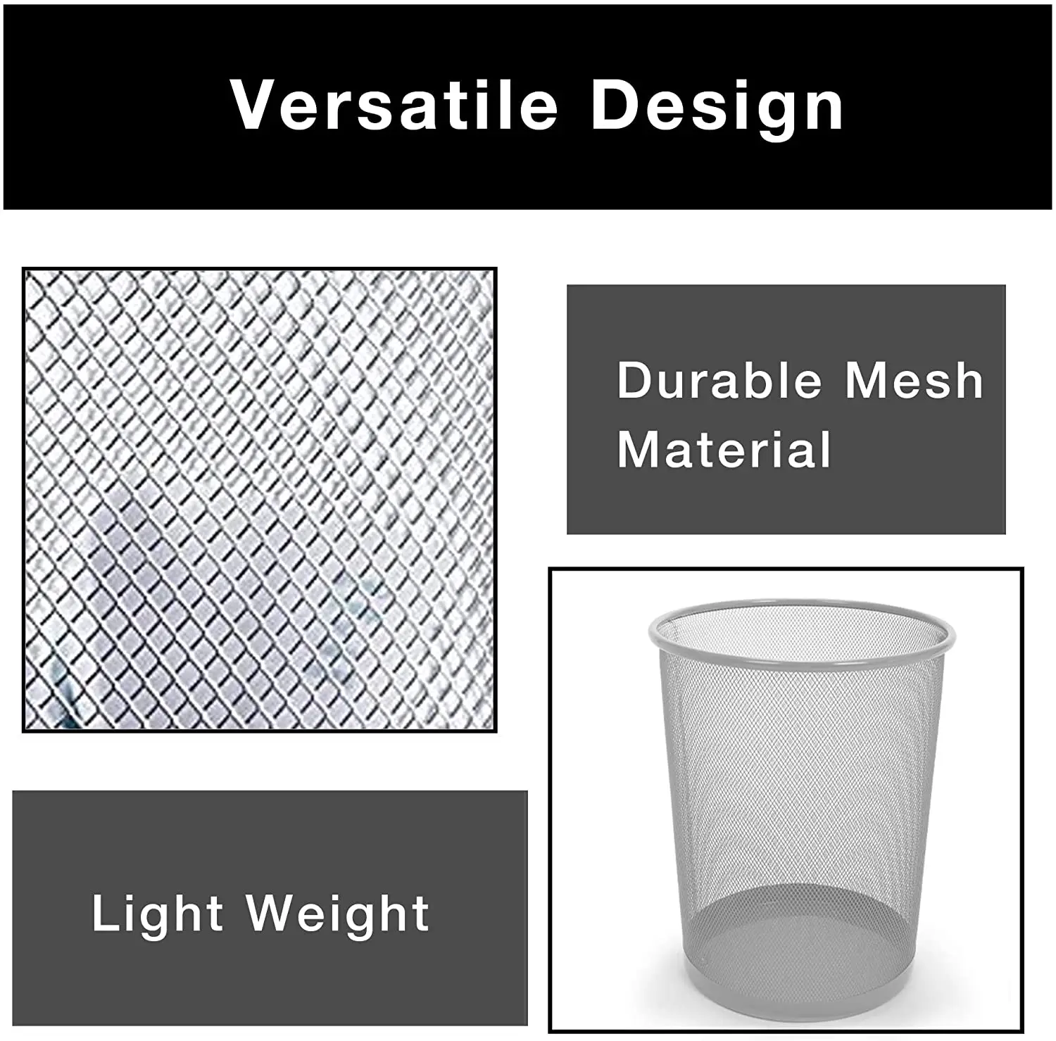 Mesh Waste Garbage Trash Bin Pop up Open Top Wire Metal Customized Logo Round Office Home Hotel Room Kitchen or Outdoor Black