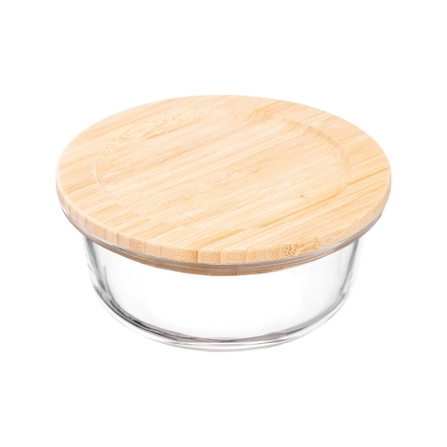 Nikko 650ml round Glass Food Storage with Bamboo Lid High Quality Multifunctional Modern Design Injection Technics