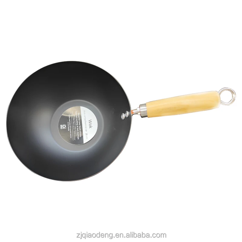 2022  promotional mini wok Carbon Steel kitchen pots 20 Cm non stick wok Pan With wood Handle