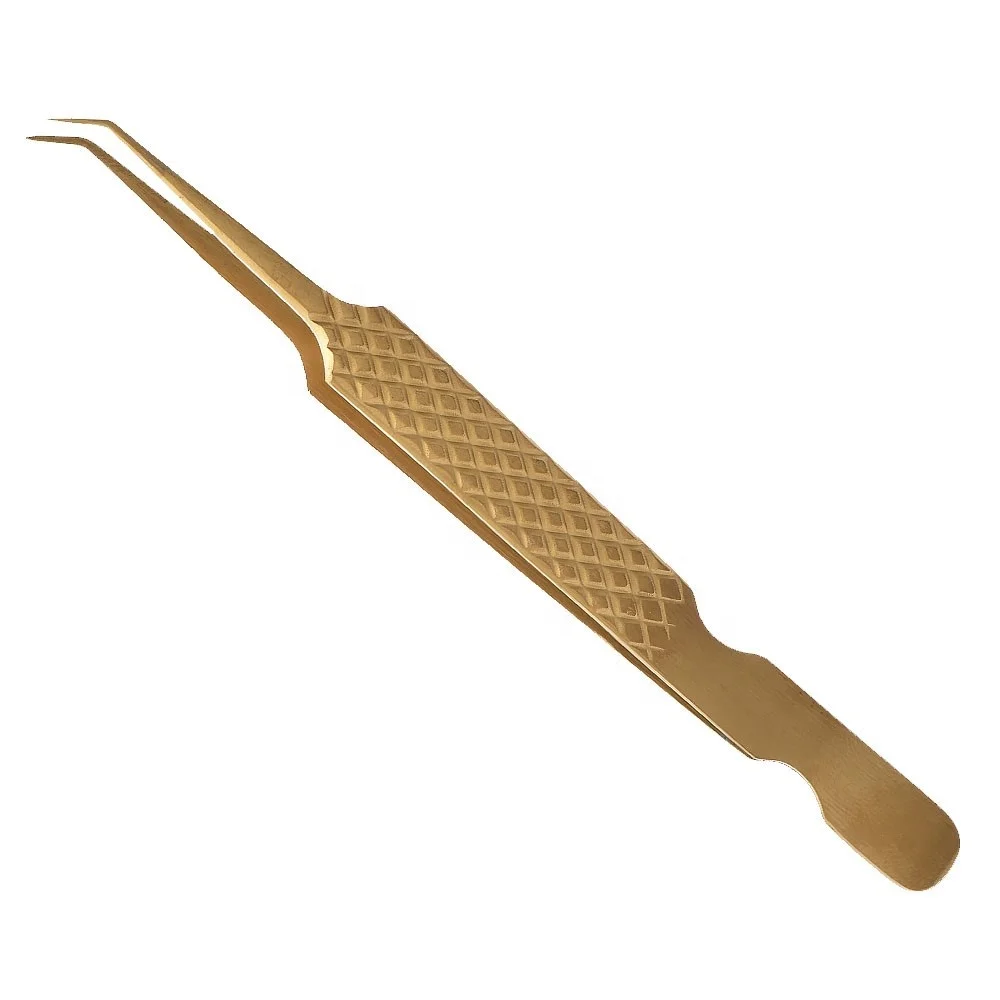 Private Label Diamond Grip Eyelash Extension Tweezers 45 Degree Angled Pointed Tip Beauty Tool Eyebrow Eye Use Model Applicator