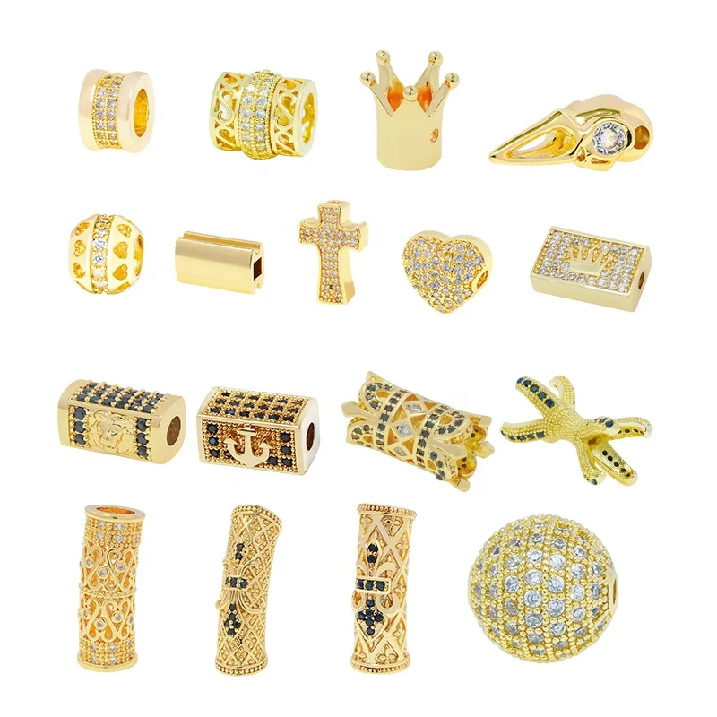 fashion jewelry 2022 18k gold plated jewelry cz spacer beads gemstone beads for jewelry making cubic zirconia diamond diy