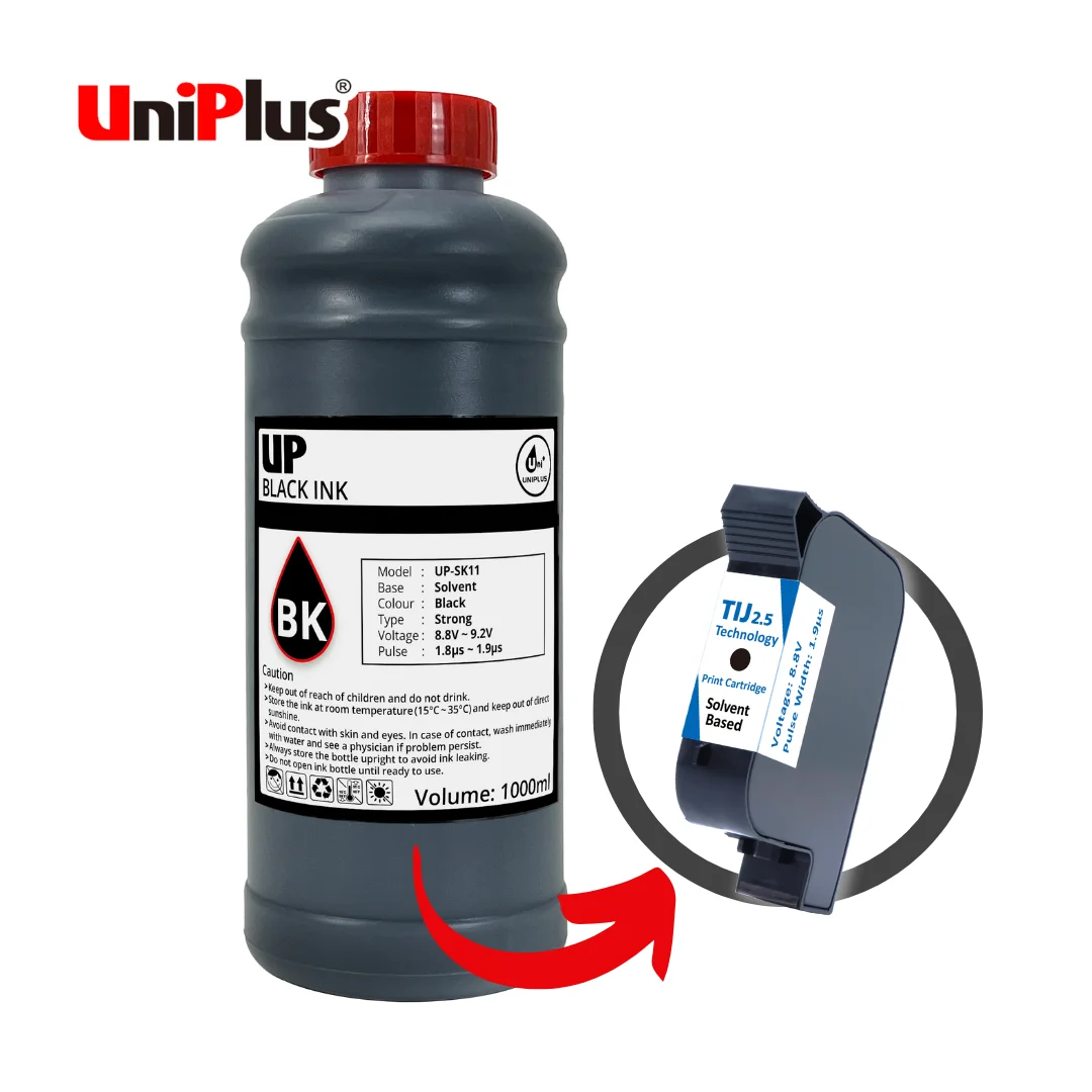 Uniplus Fast Dry Solvent Based Black Ink 1000ml For B3F58A / B3F58B / F0L89B / F0L91A TIJ2.5 Cartridge