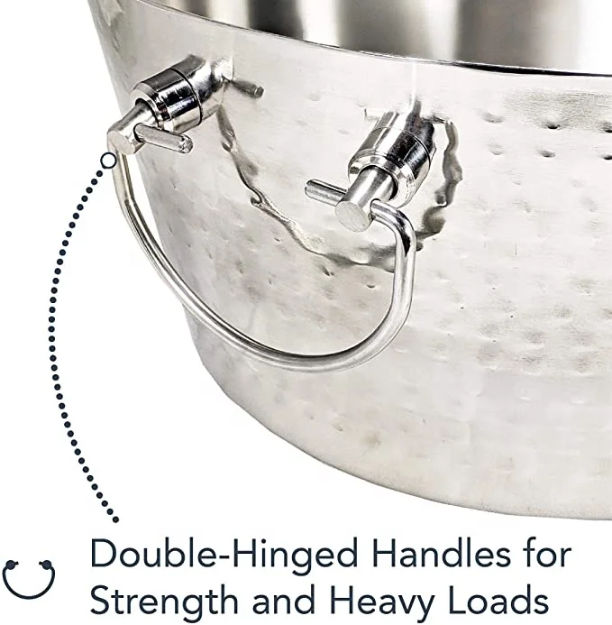Hammered Stainless-Steel Beverage Tub Double-Walled Insulated Anchored Drink Tub & Ice Bucket with Double Hinged Handles Drink