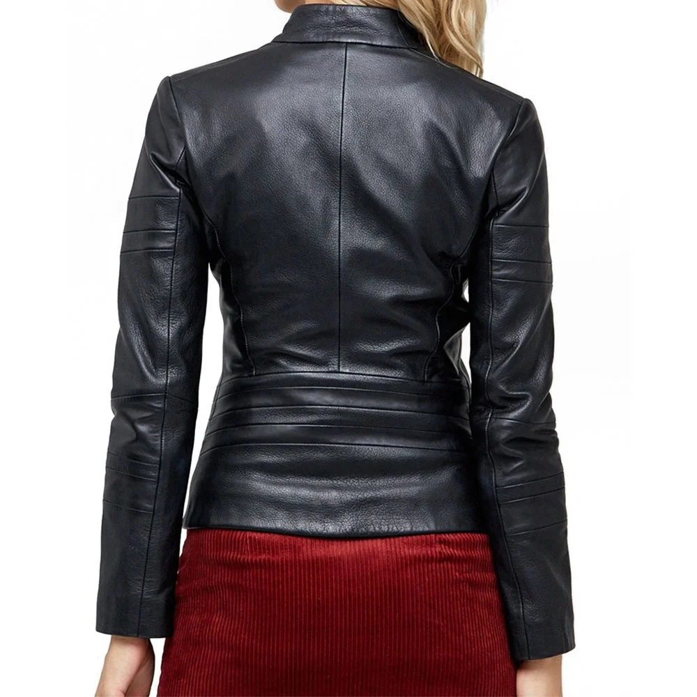 New High Quality Black Leather Zipper Sheepskin Jacket Full Customized With Internal Soft Viscose Lining Front closure Style Zip