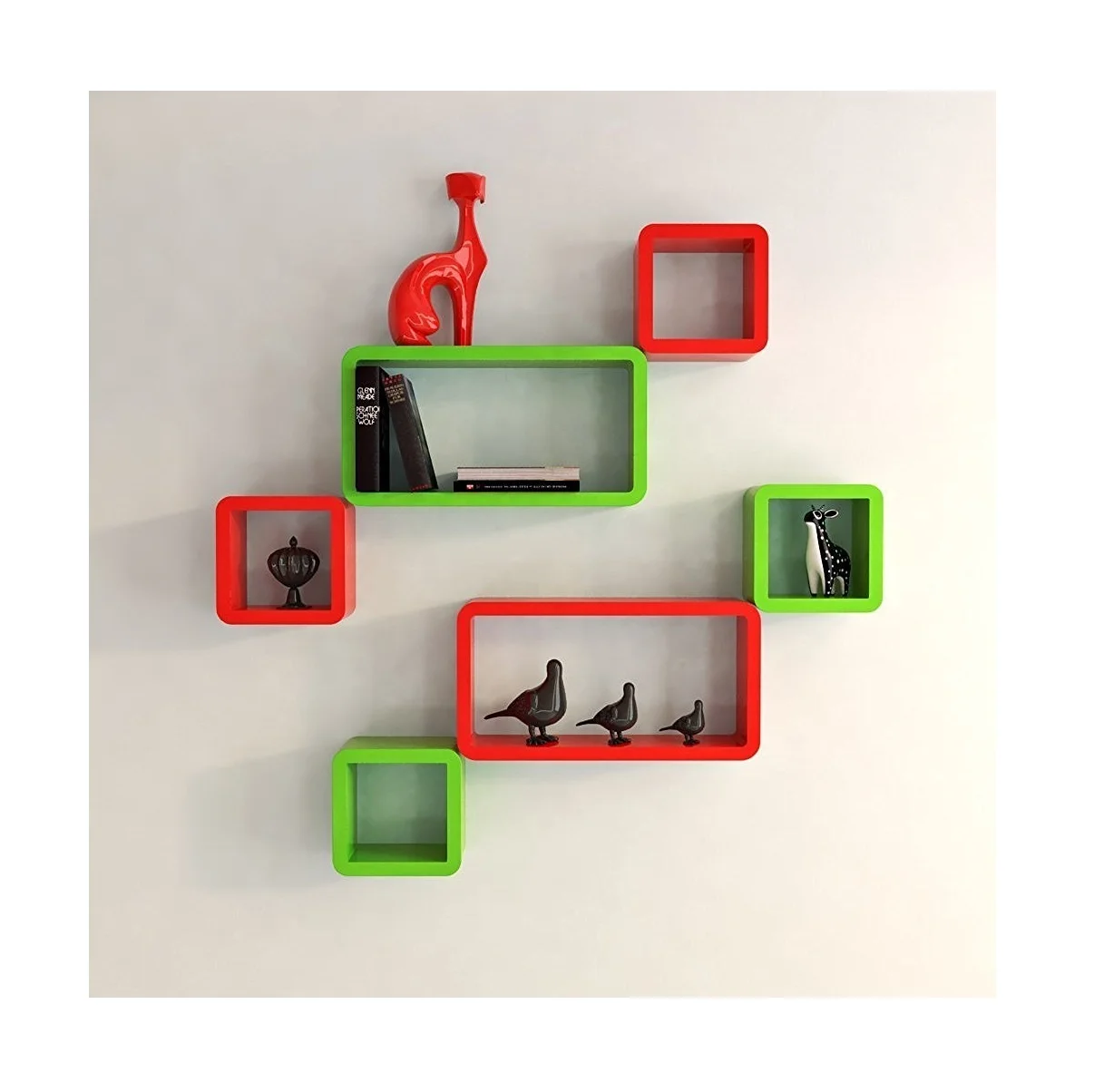 Wall Shelves Set of 6 Cube Floating Shelves Storage MDF Book CD DVD Toy Storage Display