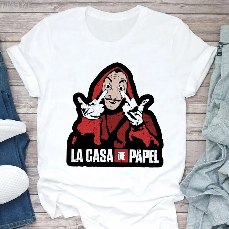 Custom Logo Embroidery T Shirts Custom OEM Summer New Money Heist Harajuku Women T-shirt La Casa De Papel printed Hip Hop T shirt Fashion House of Paper Female DTG Printing design Tee Shirt