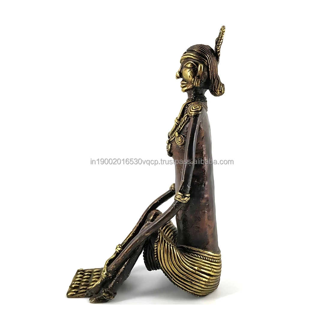 Tribal Pure Solid Brass Tribal Madin/Woman Statue Candle Holder Table Decoration From India