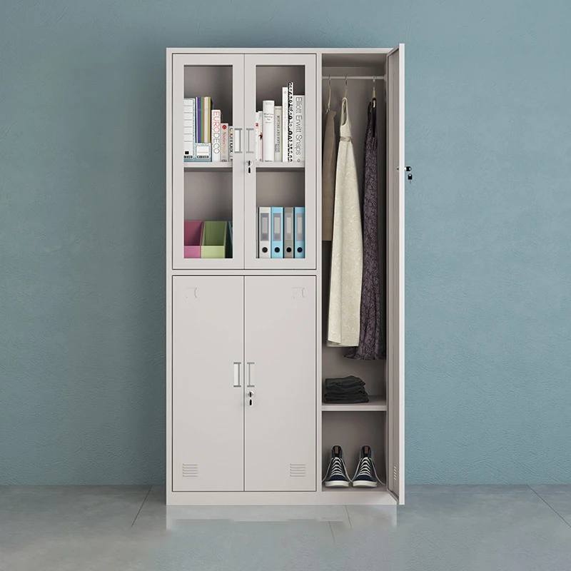 5 Door Glass Panel Wardrobe Customized Steel Wardrobe Office Furniture Metal Storage Cabinet