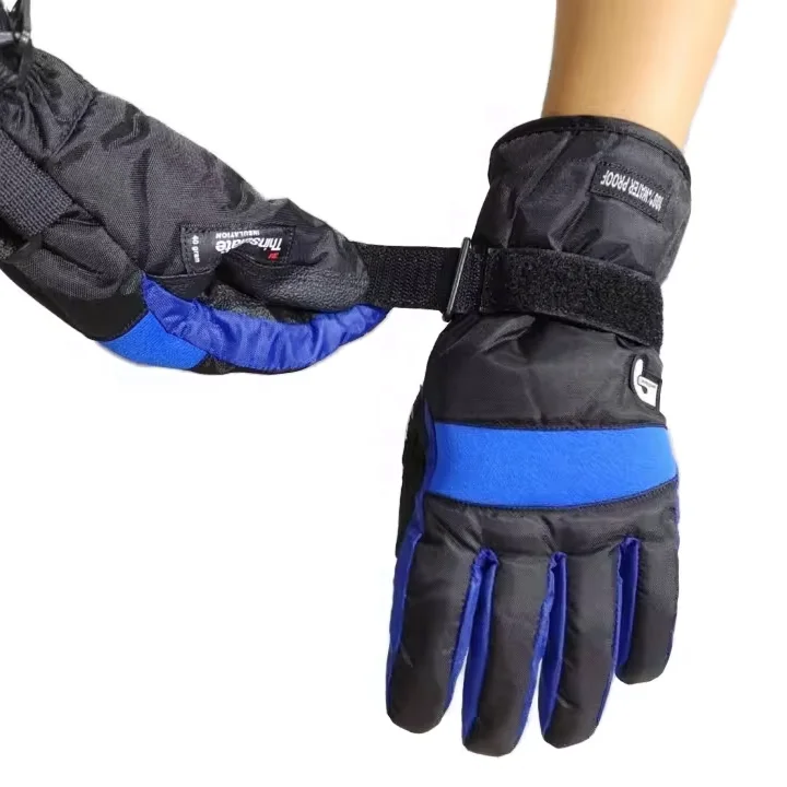 Custom Logo Full Finger Blue Ski Gloves with Anti-Slip 3M Thinsulate Waterproof Warm Winter Gloves Full-Grip Gloves