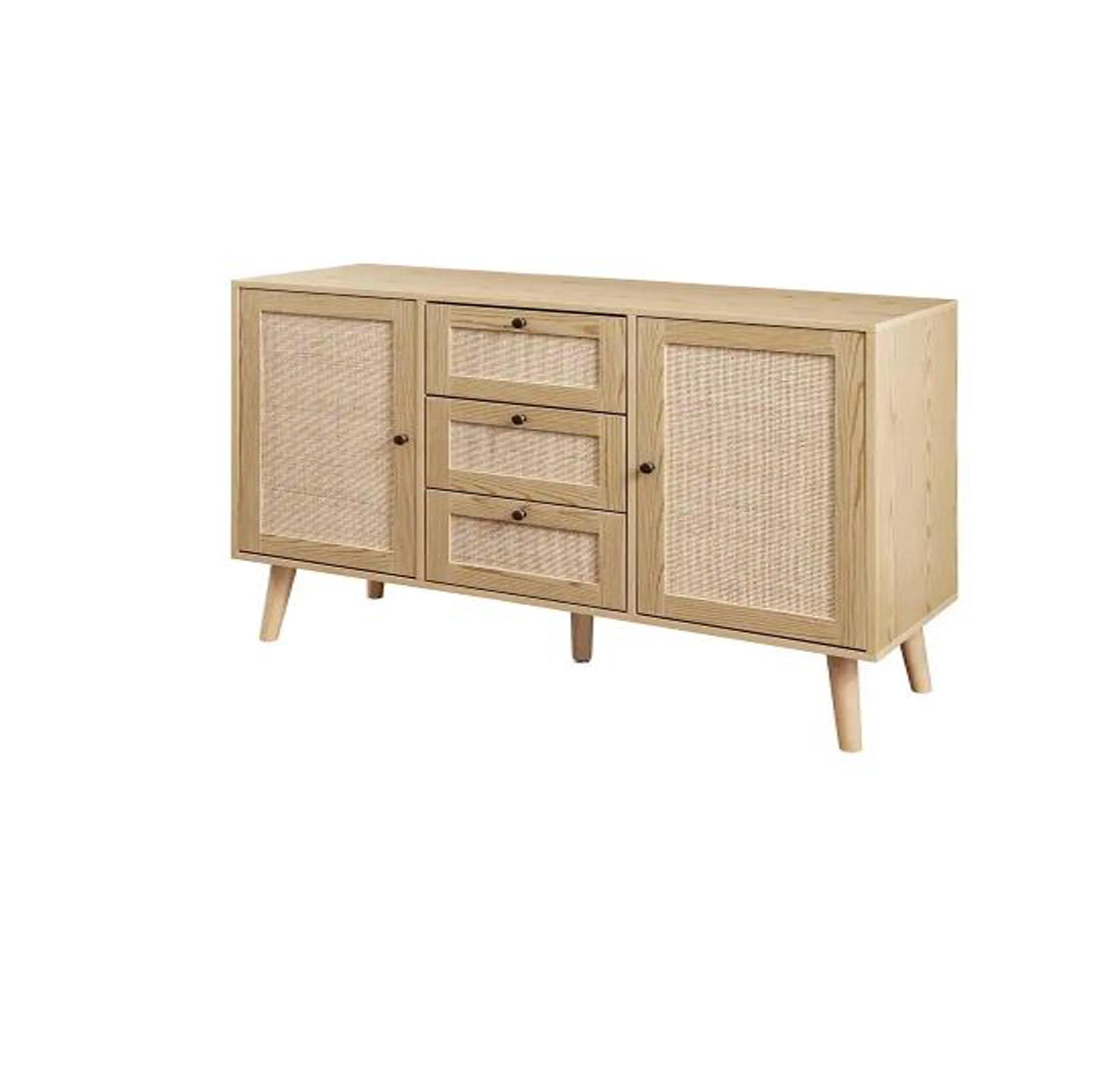 Pure Mango Wooden Natural Wood and Sideboard with 2-Doors and 3-Drawers