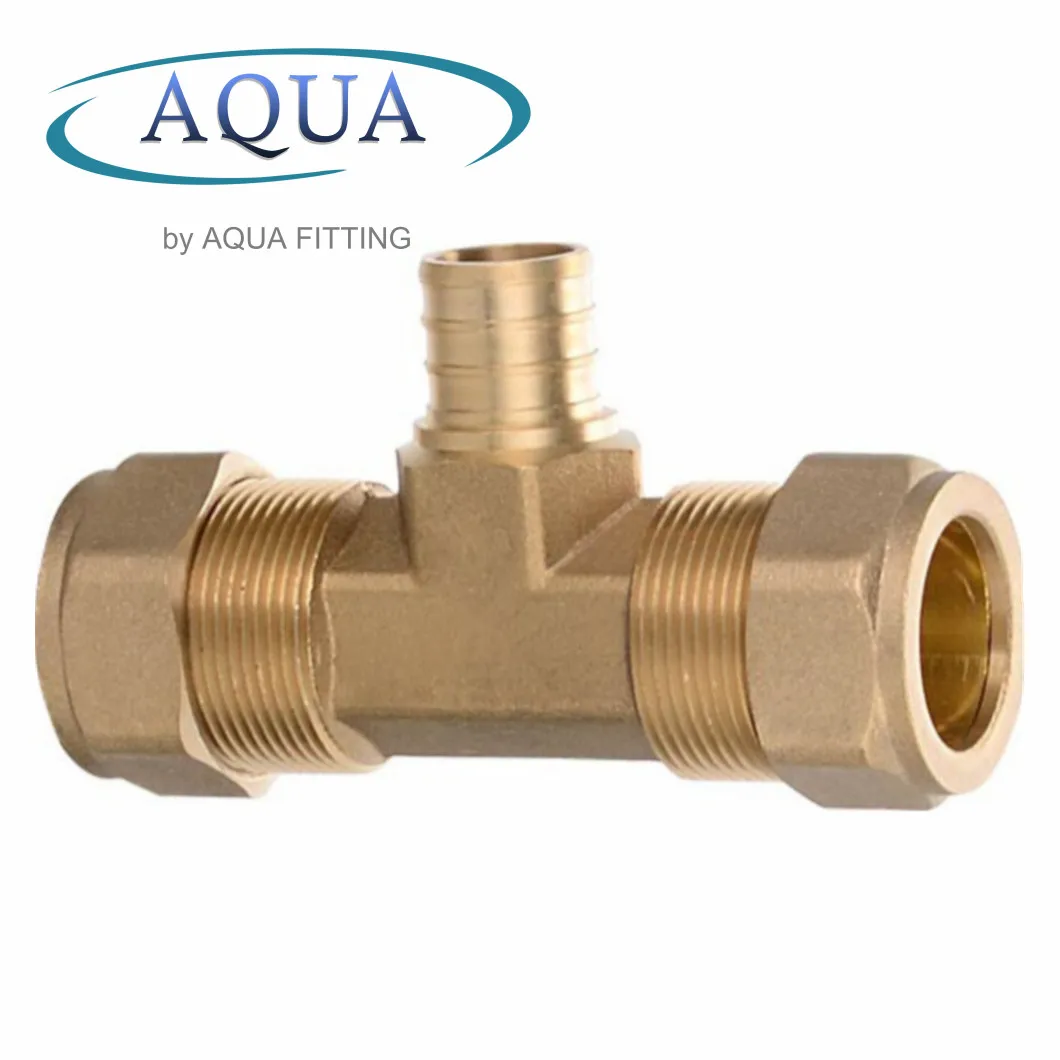 Brass Two Ferrules Compression Tube Threaded Fittings Tee