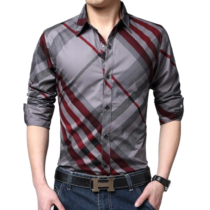 Polyester Shirts Best Selling Cheap OEM Long Sleeve with Print Men Comfortable Check Shirt Collection in Bangladesh Top Quality