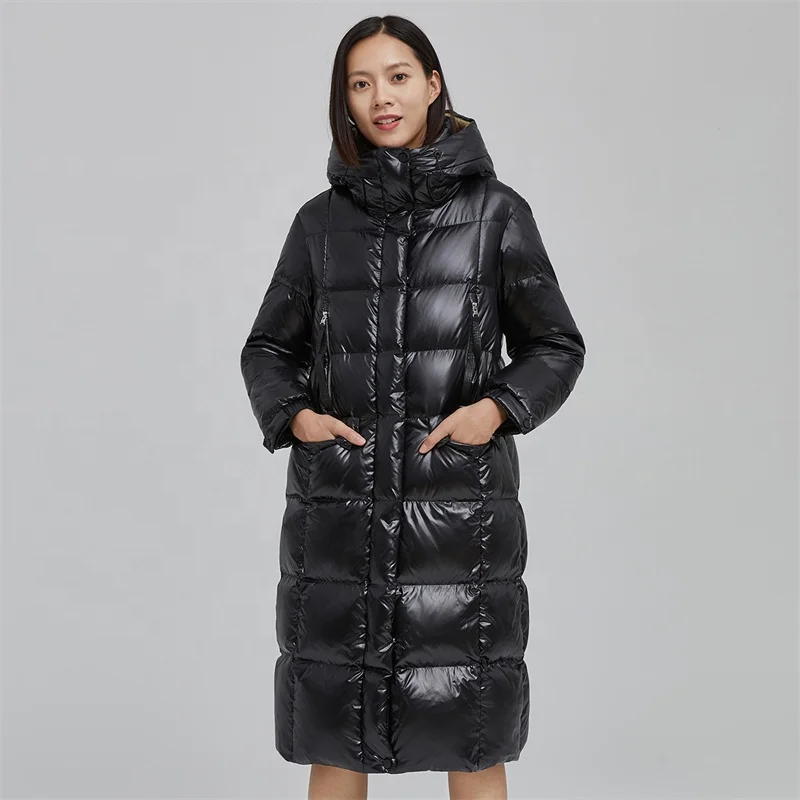 New style luxury plus size women shiny puffer jacket tall  waterproof womens down coat