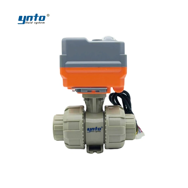 YNTO DC24V AC220V Oil gas control valve Plastic UPVC 2 Way trunnion ball valve