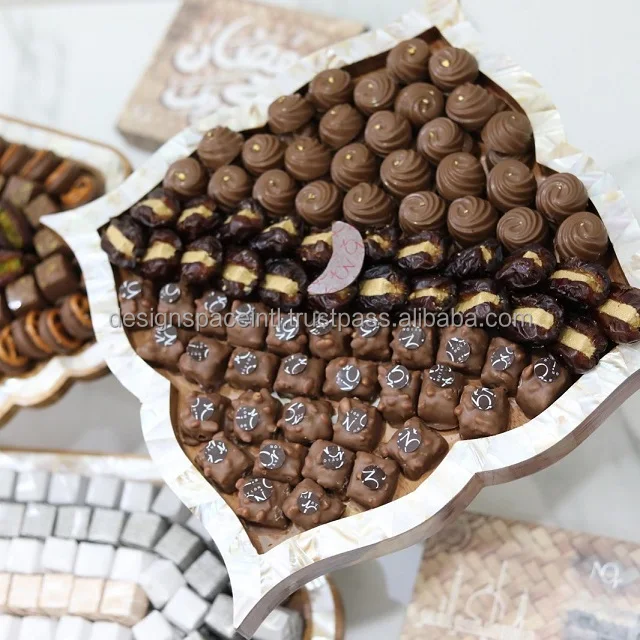Chocolate Mother of Pearl Inlay Wooden Tray for Serving  with suitable price