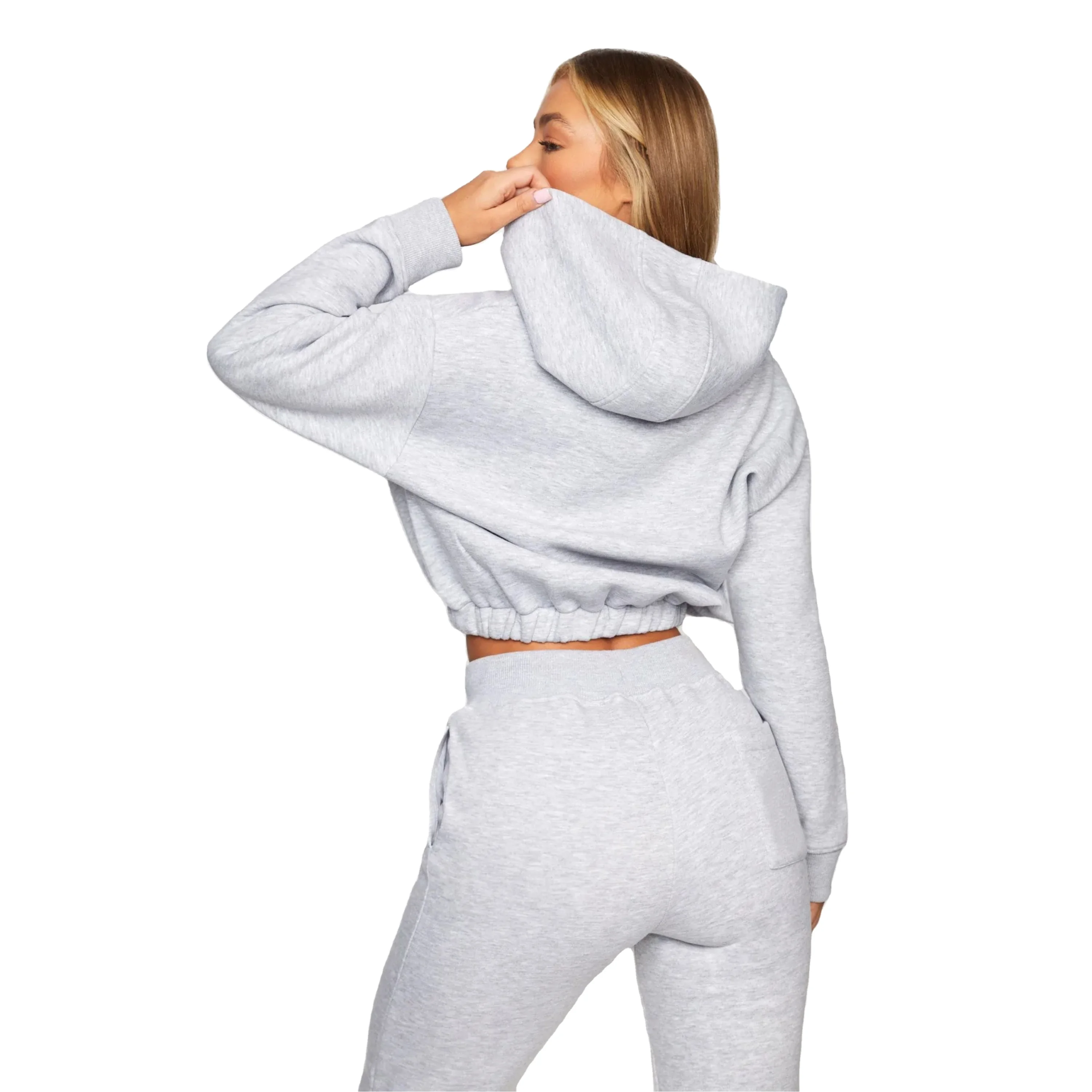 Crop Top Jogger Set Solid Zippered 2 Pieces Hoodie and Jogger Set  Custom Logo Sexy Slim Fit Women Sweatsuit Set Tracksuit