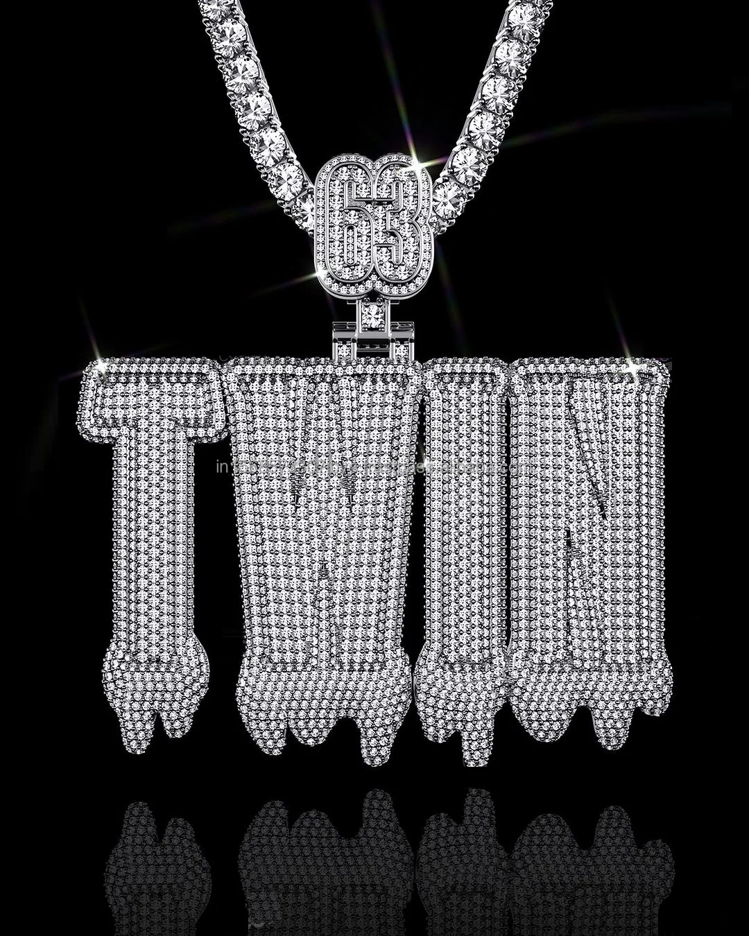 Dripping Style custom design Letter pendant trending designer style pendant in sterling silver with VVS quality moissanites