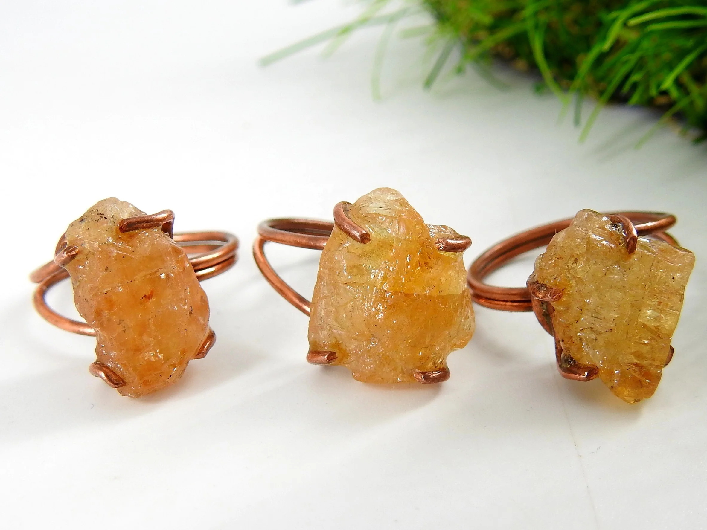 Imperial Topaz Natural Rough Copper Wire Wrapping Ring Handmade Minerals Gift For Her Fashionable Jewelry One Of A Kind