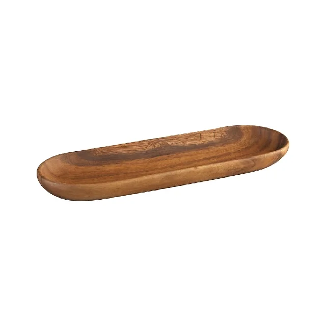 Hot Selling High Quality Handcrafted Customized Acacia Wood Oval Tray for Breakfast Dessert Snacks Serving Tray for sale