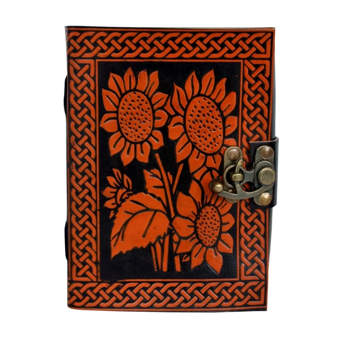 Sun flower design Vintage Handmade leather journal hand panted color 120 pages white paper book notebook color book  for kids
