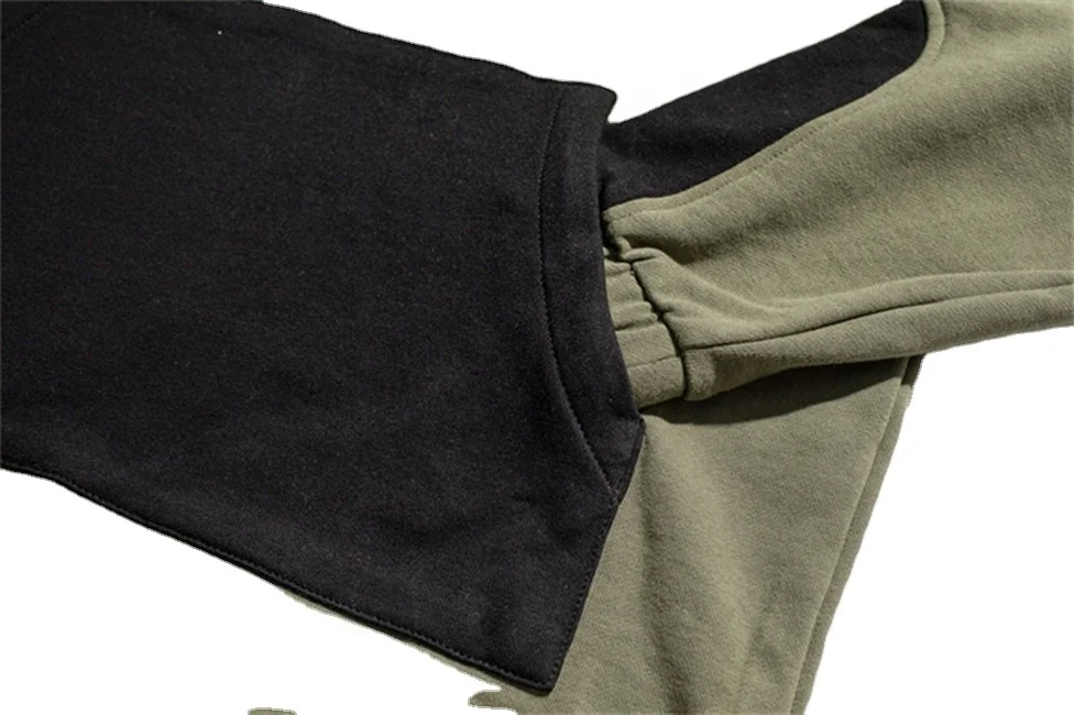 Wholesale custom unisex patchwork pullover kangaroo pocket half button long sleeve polyester fleece casual hooded plus sweater