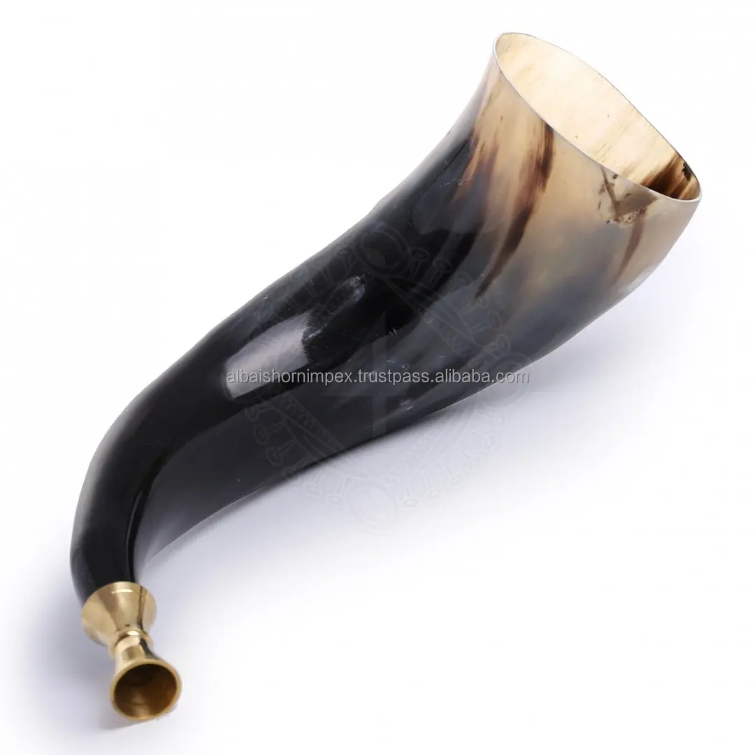 large blowing Horn Classic high Sounding Battle Sound Cattle with leather strip bugle shofar from India wholesaler vintage stock