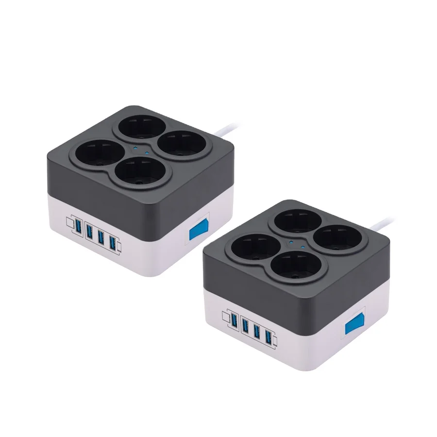 Power strip with smart USB charging 4 Schuko sockets surge protector