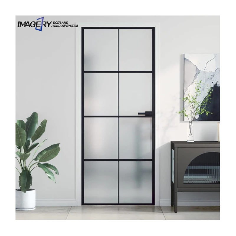 Imagery new product aluminum tempered glass narrow frame casement door bathroom door toilet door