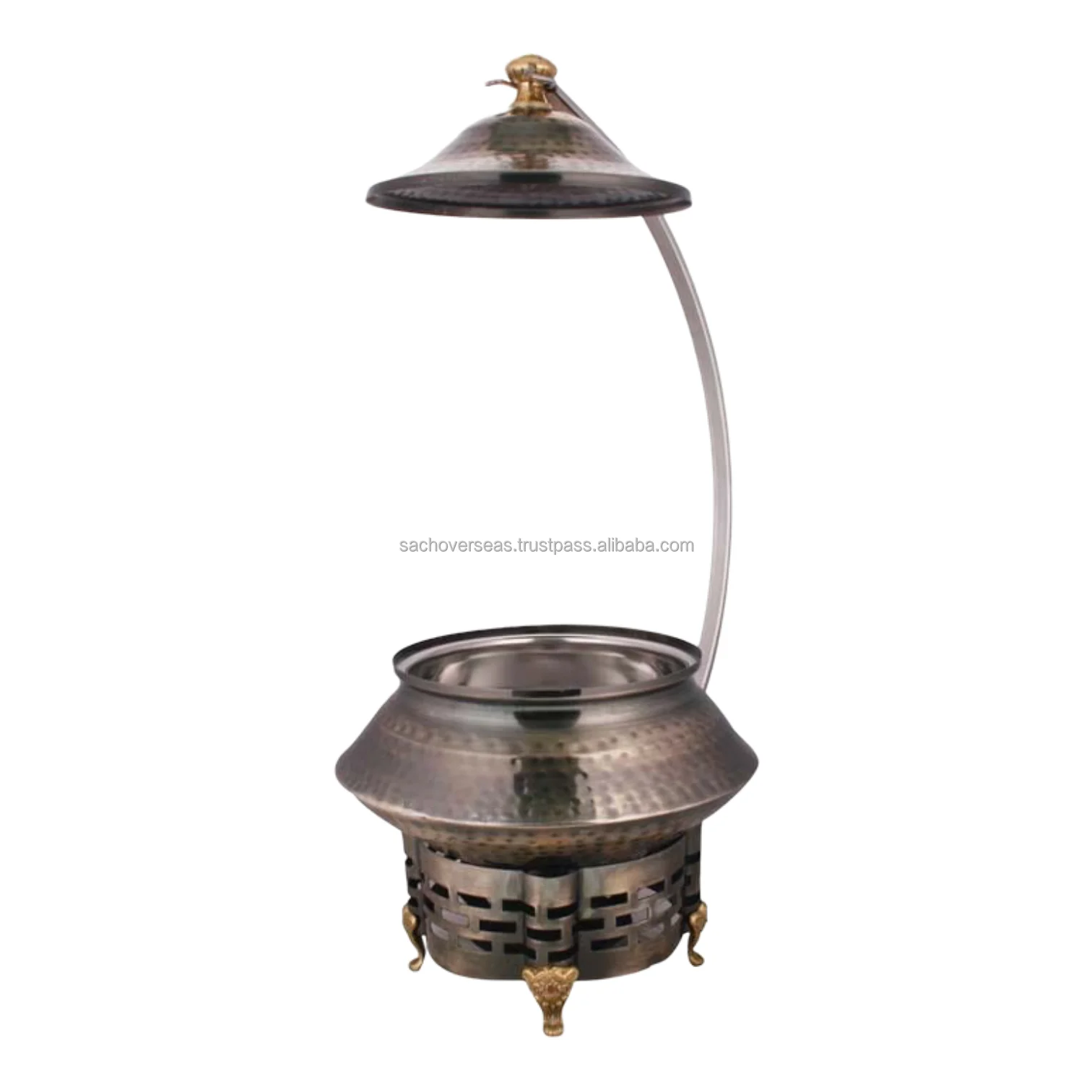 Metallic Black Copper Chafing Dish With Hammered Outlook and Lid Holder