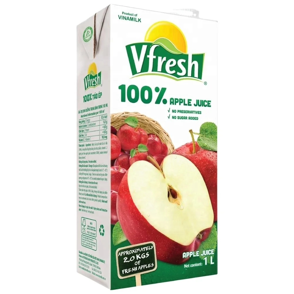 Natural Taste Apple Juice 1L - Vfresh - Vinamilk packing 1L x 12 paper boxes per carton GMP