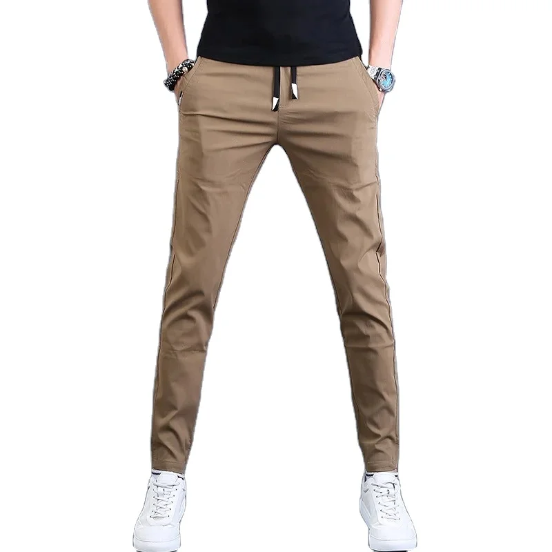 Summer Casual Sport Joggers Pants Men Fashion Korean Style Blue Slim Fit Drawstring Trousers