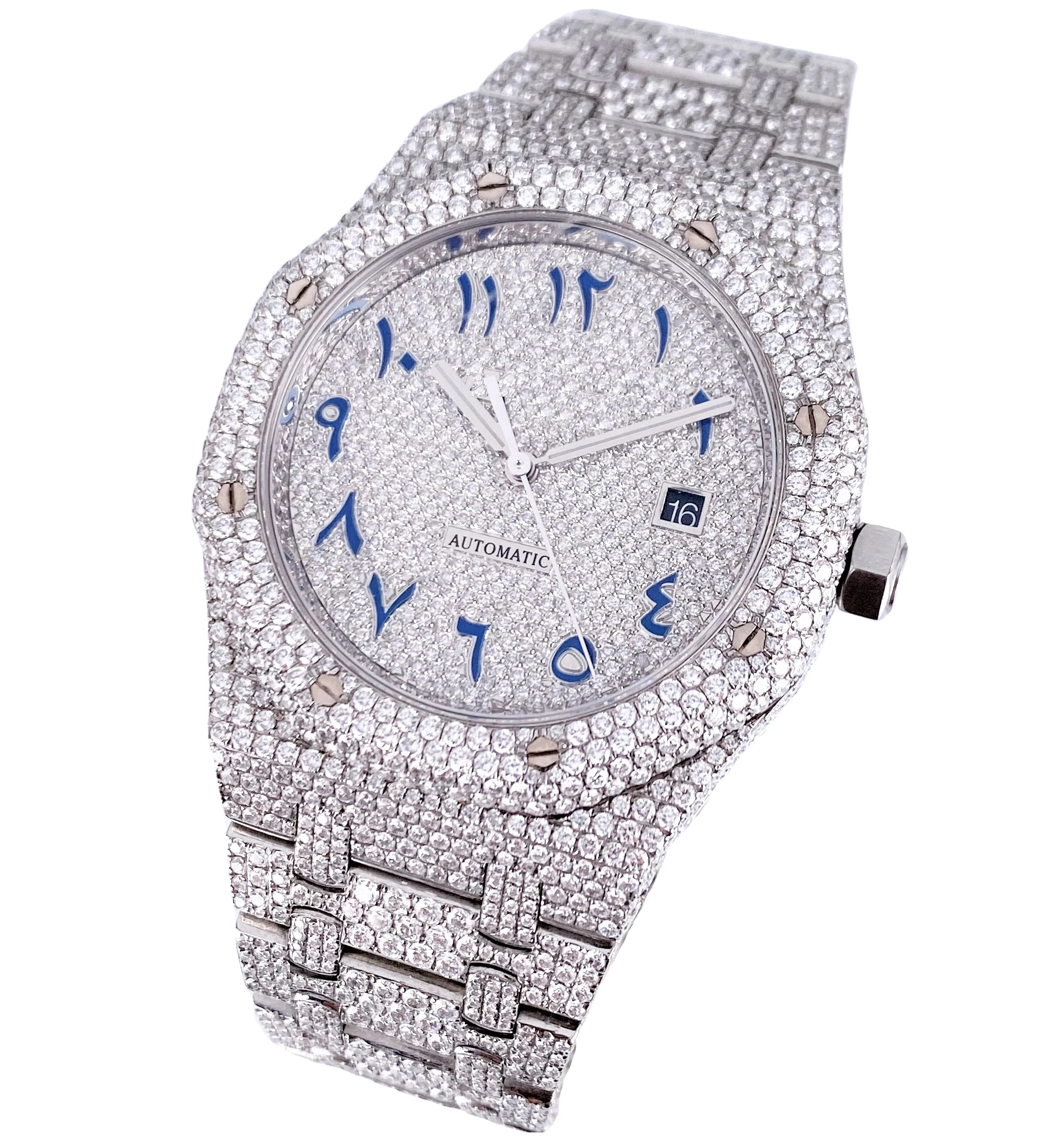 High Demand Luxury Watches Antique Iced Red Number VVS Clarity Moissanite Rose Gold Diamond Quartz Movement Best Price PC Case