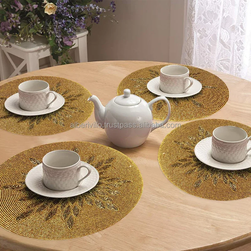 High Quality Home Decoration Placemats for Cup Coaster Flower Shaped Beaded Placemats Seed Bead Placemat Europe Style