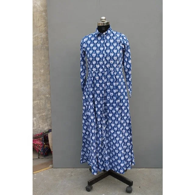 Indian Handmade Block Print Summer Dress With Pockets On Both Sides Long Kurti For Women