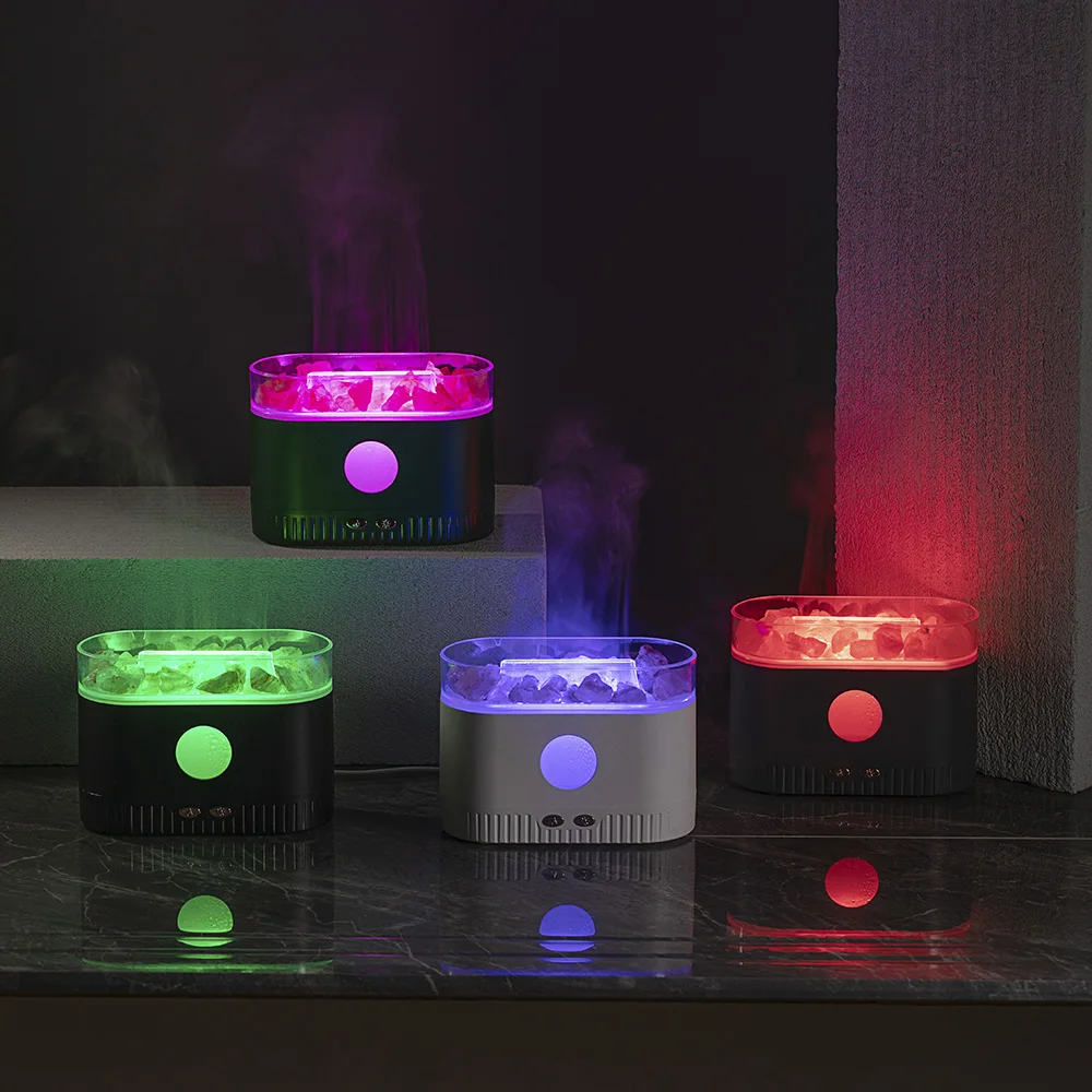 2023 new Crystal Rock color aromatherapy machine USB ultrasonic flame humidifier Led color flame aromatherapy oil diffuser