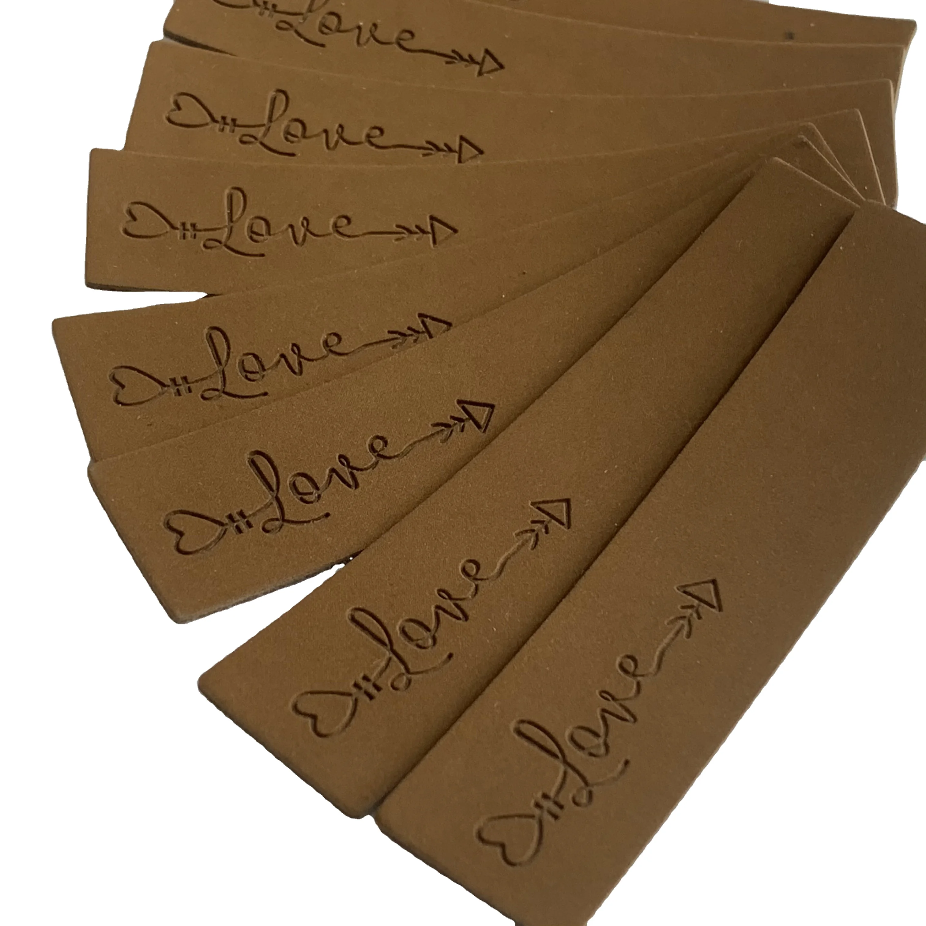 Factory Price High Quality Customized PU Brown Clothes Tag Embossed PU Label for Clothing