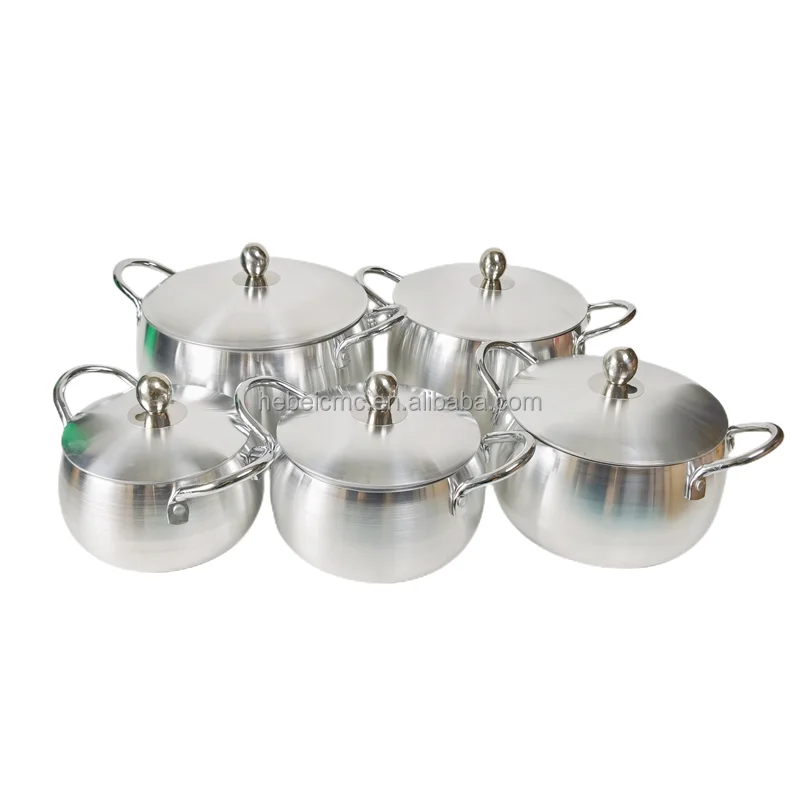 Hot Selling 5pcs 16 18 20 22 24 cm Aluminum Cookware Cooking Pot Set With Belly Lid