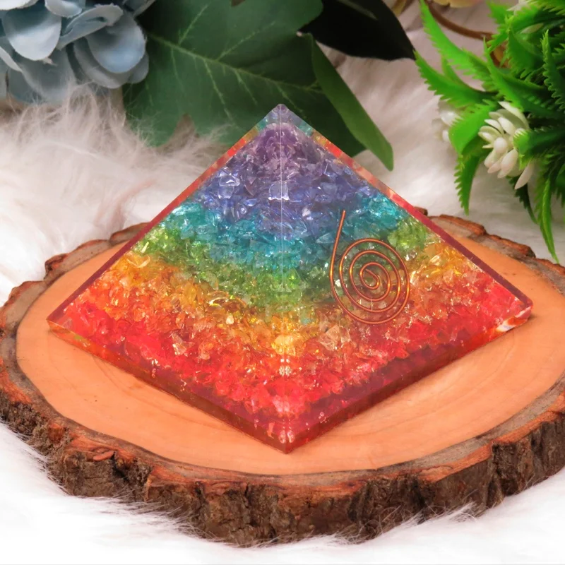 Wholesale Seven Chakra Onyx Gemstone Orgone Pyramid For sale Energy Pyramid High Quality Orgonite Pyramid in Bulk for Home decor