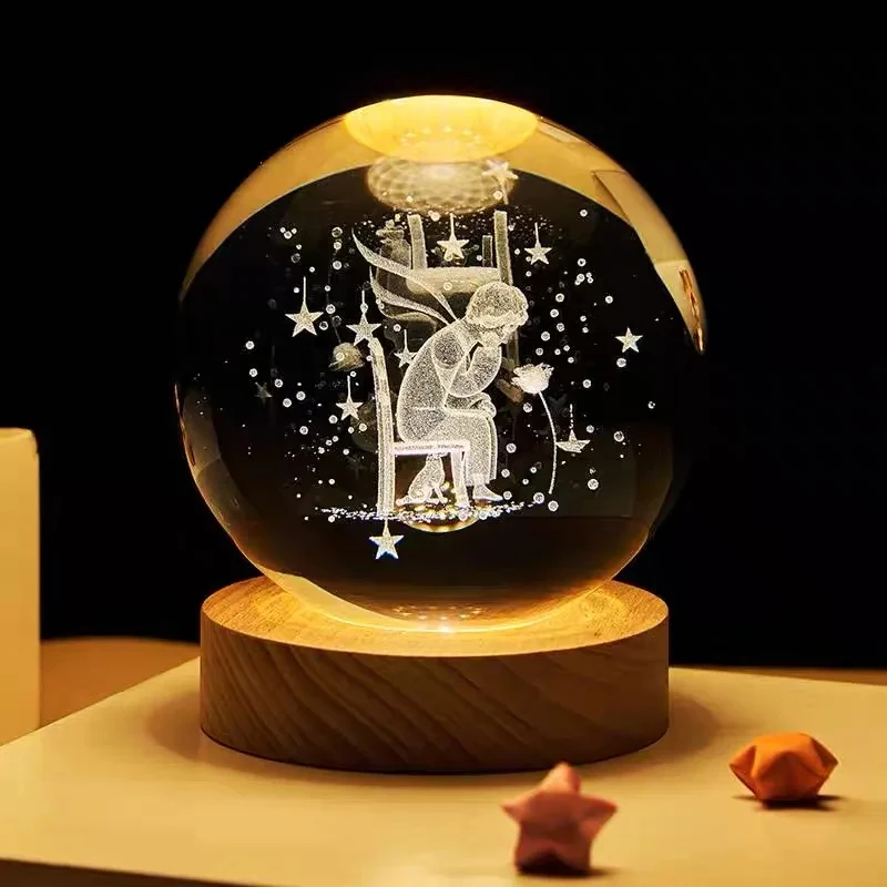 Display Luminous K9 Crystal Sphere Custom Glass Solar System Planet Sphere 3D Laser Engraved Night Lamp for Desktop Home Decor