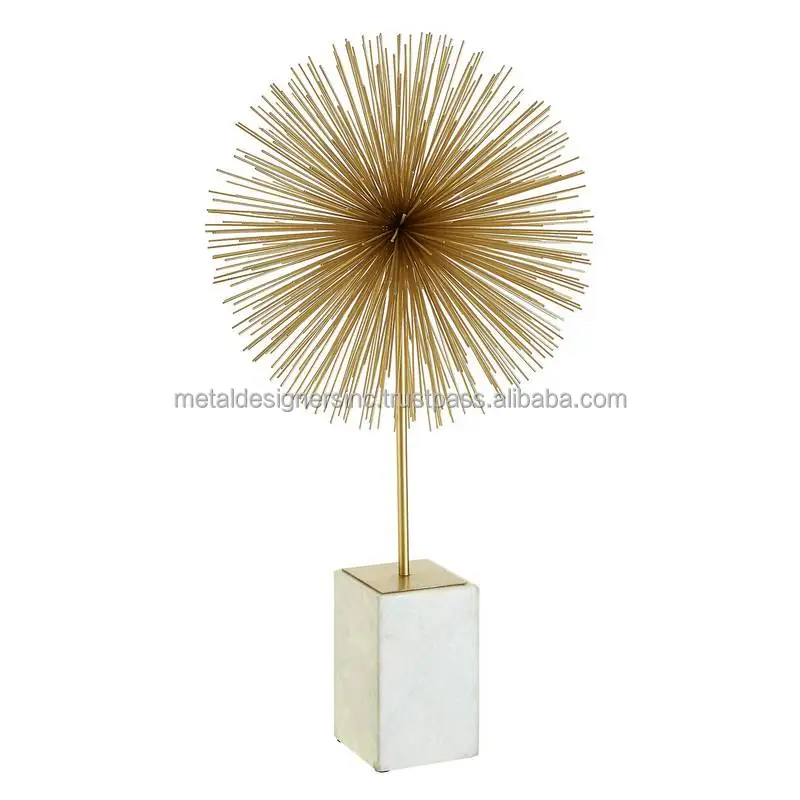 Gold Starburst Sculpture with Block Stand Showpiece ball Sculpture Home Office Desk Living Room Table Decor Decorative Gift Item