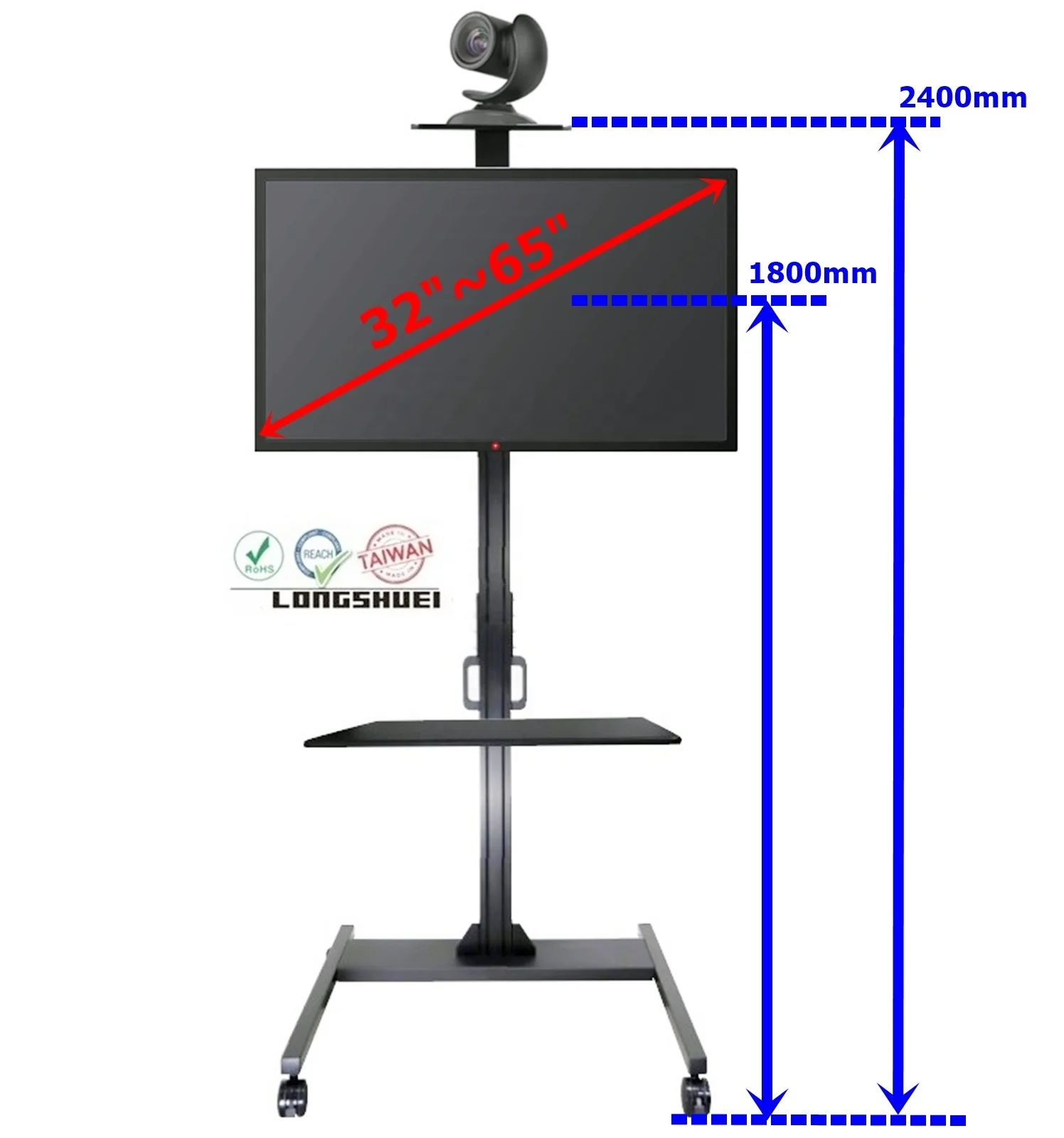 Metal Universal Plasma LCD LED Modern TV Stand mobile TV cart Four wheels TV trolley