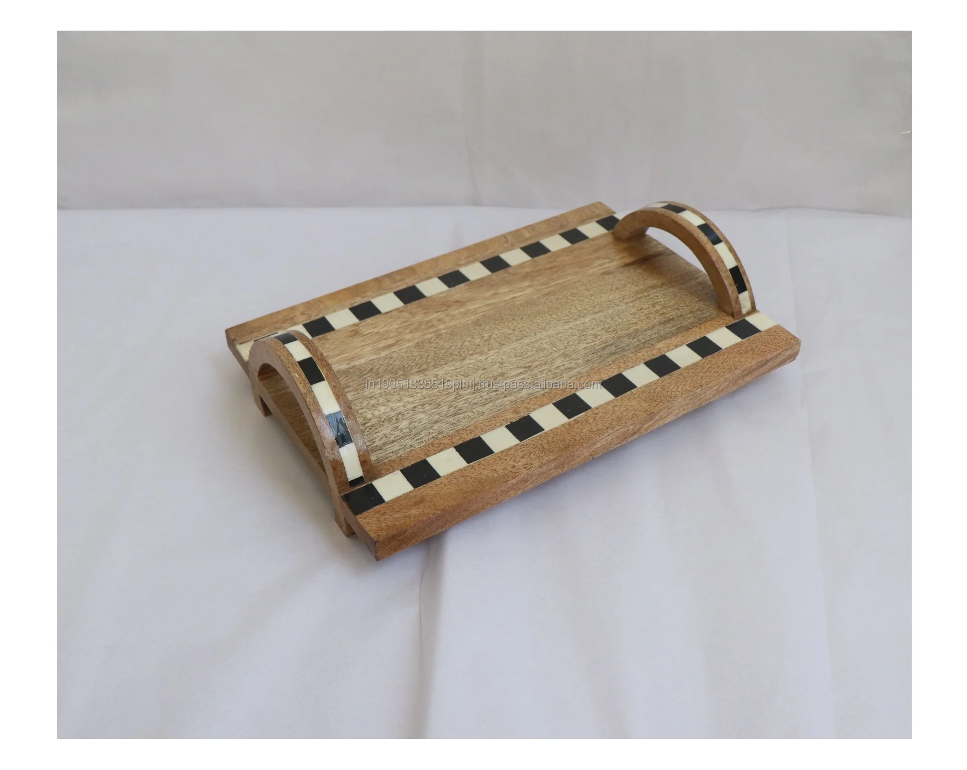 Custom Wooden Rectangle Resin & Mango Wood Serving Tray with Handles Top Home Decor Snack Tray Wholesale Exporter from India
