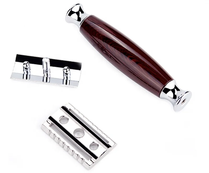 3 Pro Wood handle safety razor shaving brush badger hair set with stand holder