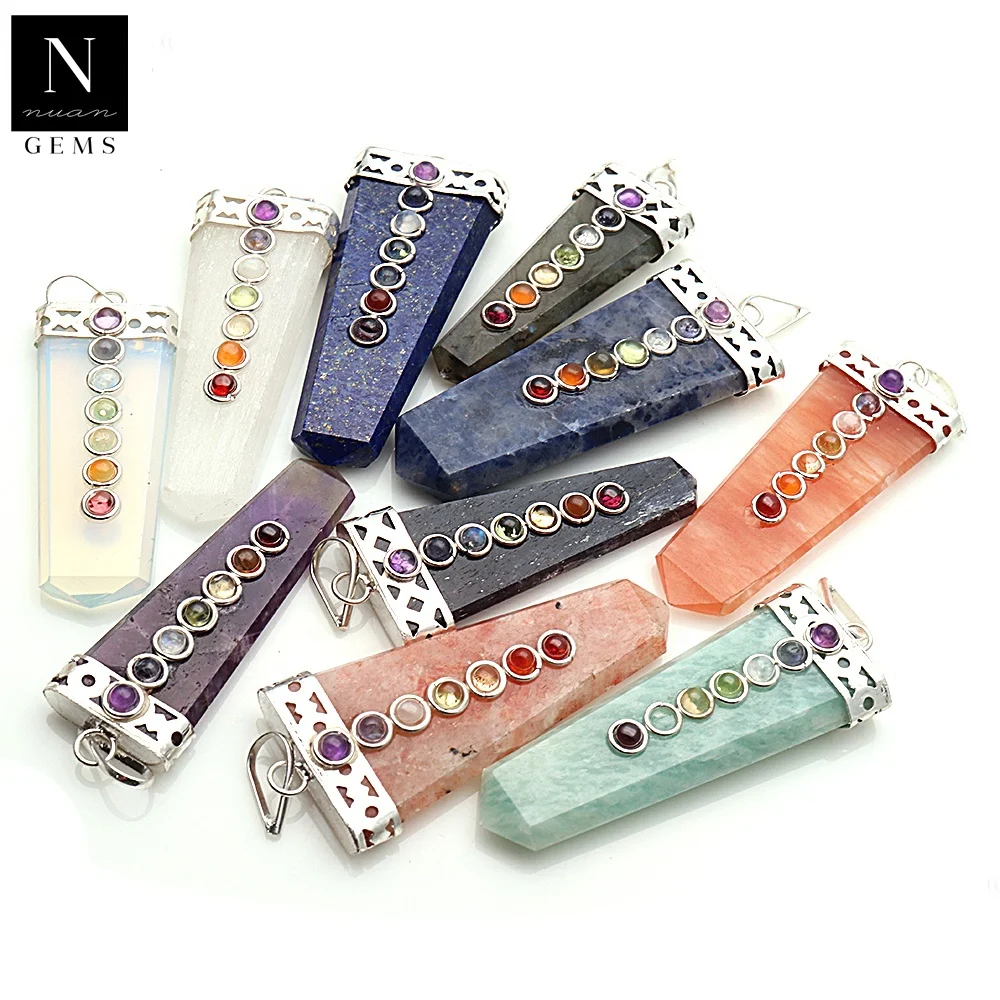 Seven Chakra Terminated Natural Gemstone Healings Pointed Charm Pendant