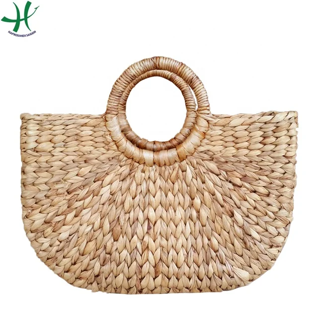 Semicircular Water Hyacinth Leather Handbag Multi-Color and Design Made in Vietnam with Unique Logo Pattern