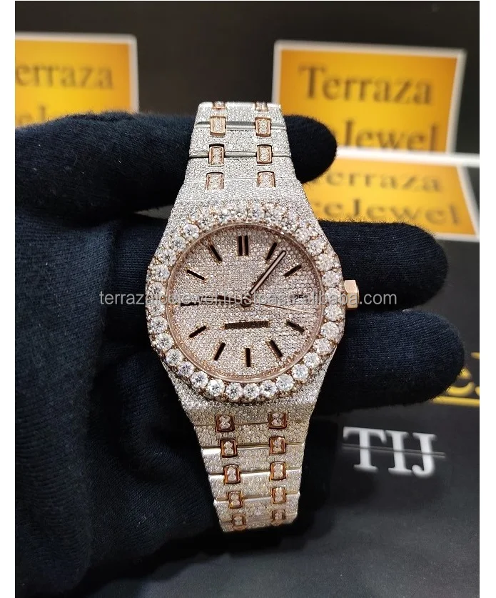 Premium Quality Antique Fully Iced Out Watch VVS Clarity Moissanite Studded Diamond Watches Luxury Stainless Steel Watch for Men