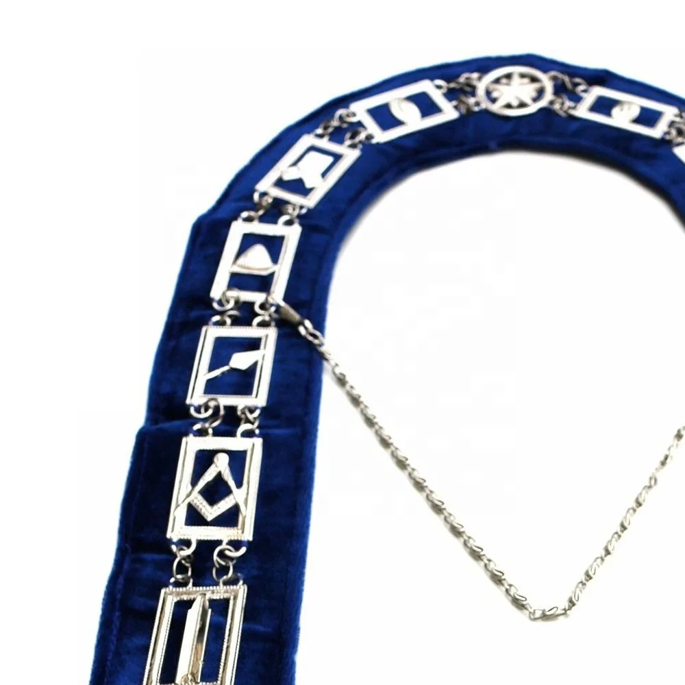 Masonic Blue Lodge Chain collar with Royal Blue Velvet and working tool jewels best quality chain collar