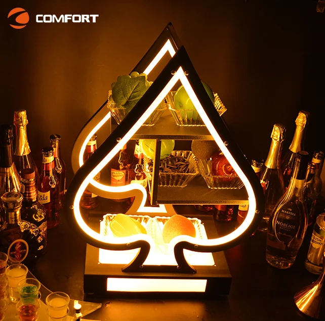 Vip Service Led Bottle Presenter Holder Ace Of Spades Fruit Dish Tray Bottle Presenter For Ktv