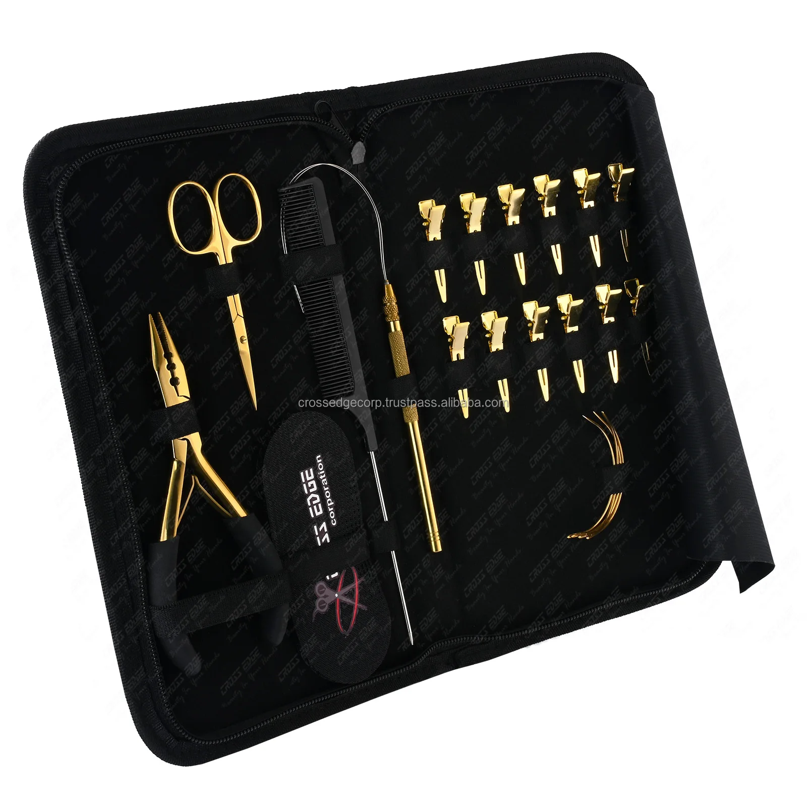 Nano & Micro Rings Hair Extension Tools Application Plier Kit with Pulling Loop Tool & C Type Needles Stainless Steel 5 Pieces