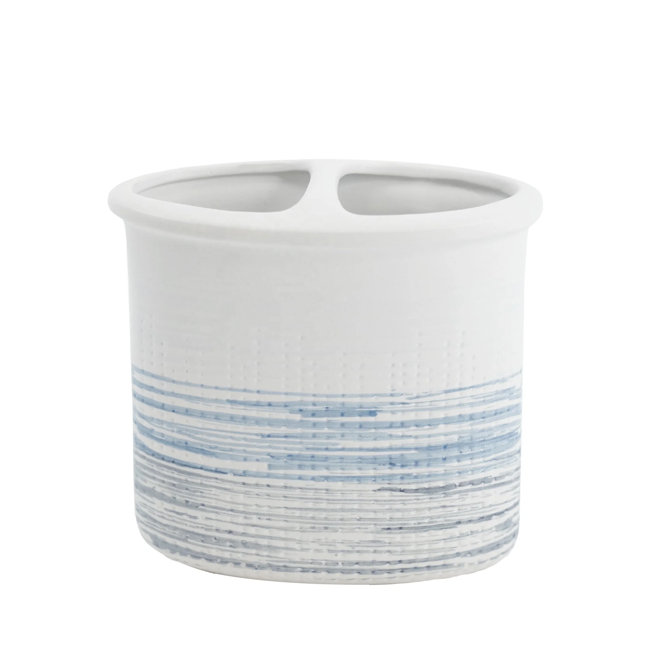 Hand-painted stripes in blue stoneware Bathroom Accessories set